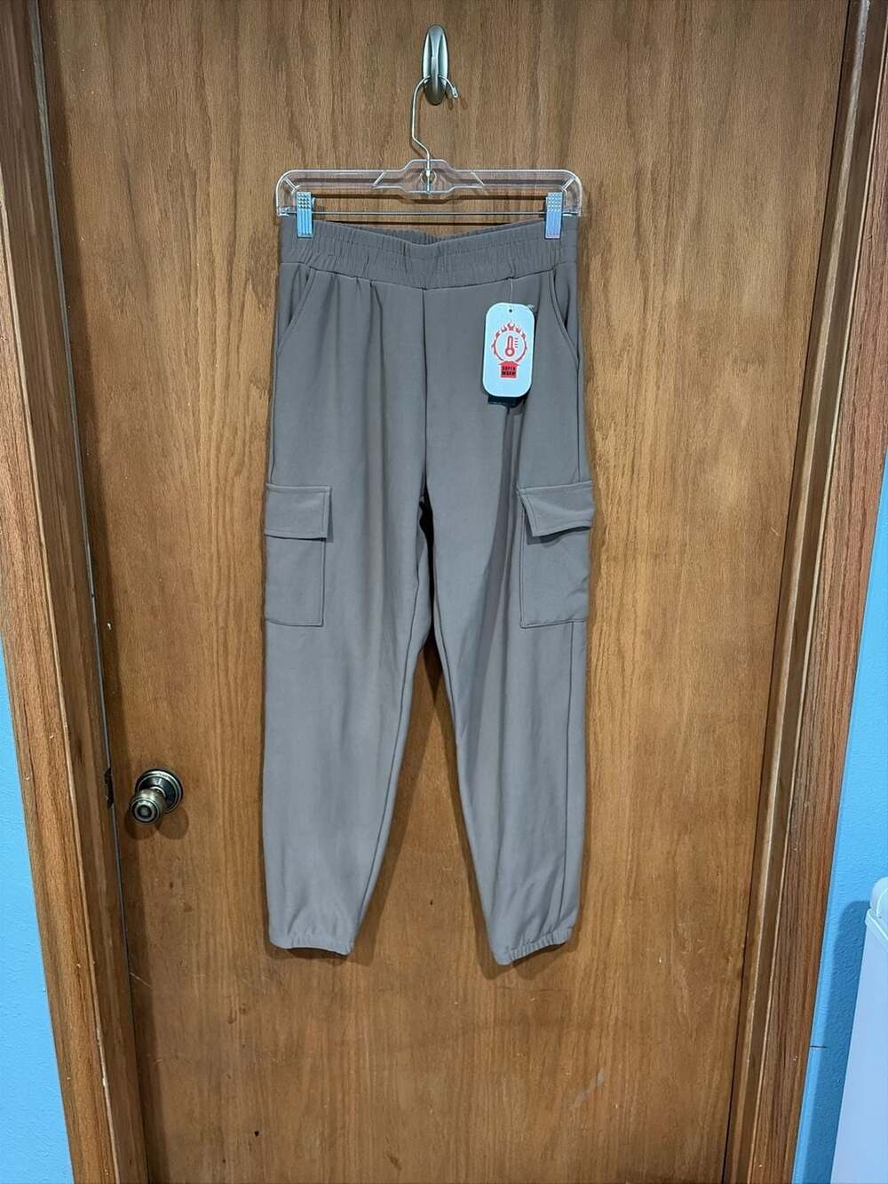 La Muse Thermal Lined Cargo Jogger Pants Women's Size L Beige Super Warm